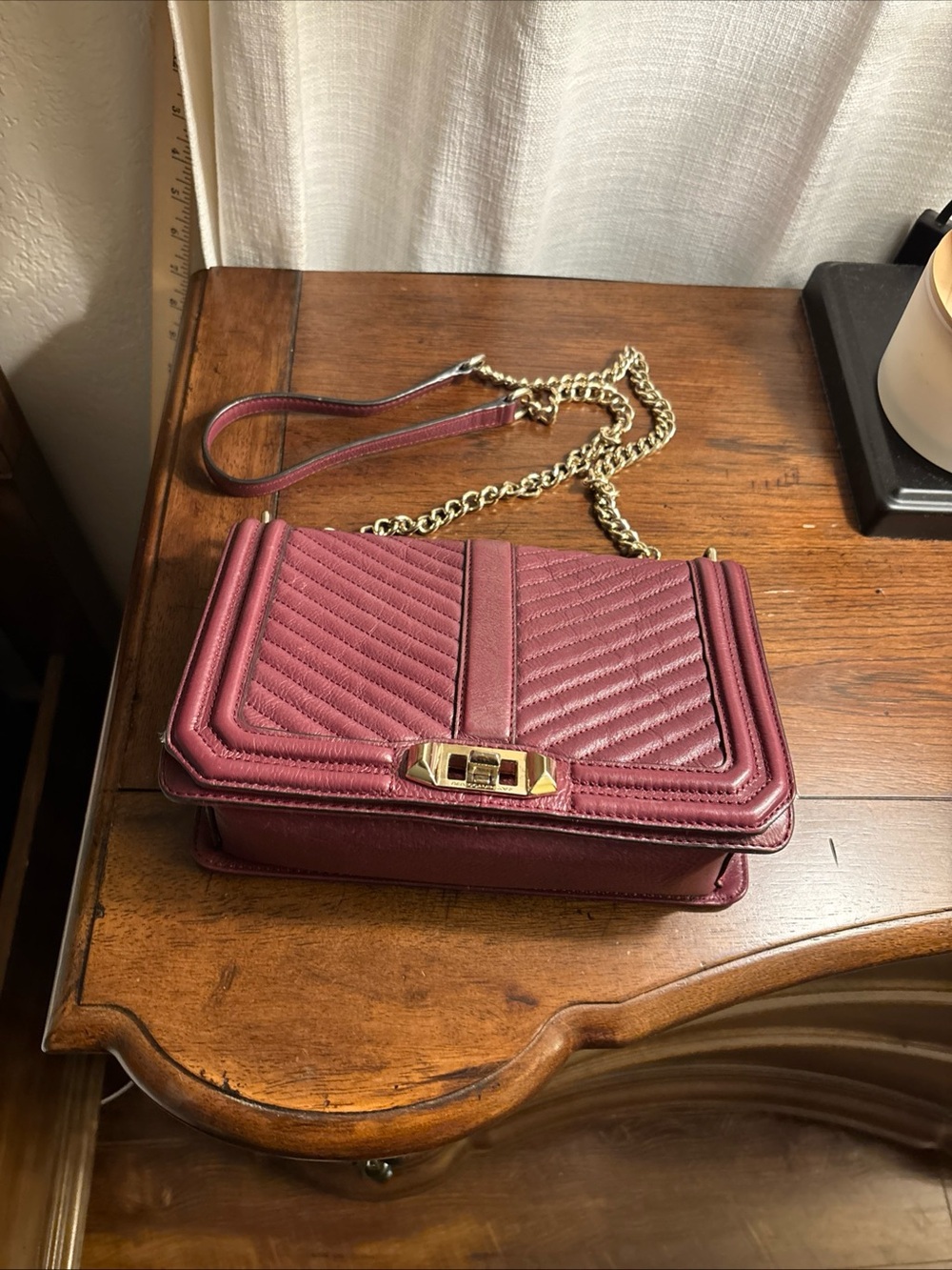 Rebecca Minkoff ,  Crossbody Chain Strap  in Burgundy with Gold Hardware #Aggie
